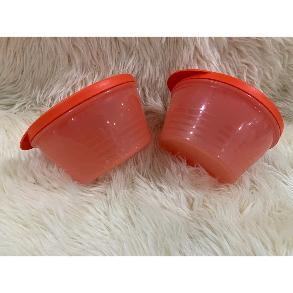 Tupperware Duo Containers 2-Pc Set Orange 500ml 2 Cup Snap Together Lids